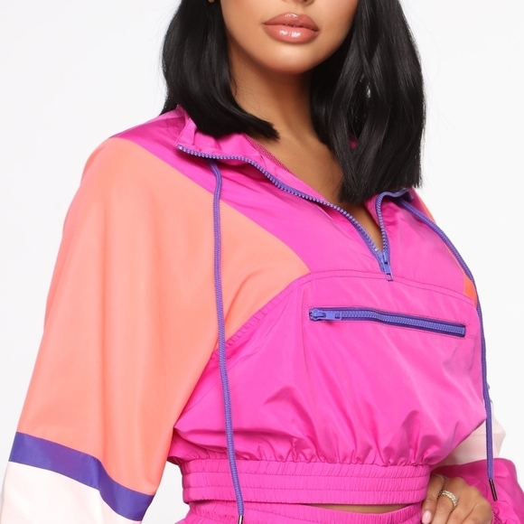 Fashion Nova Magenta Multi Colorblock Crop Pullover Windbreaker Jacket Size 1X - Picture 2 of 10